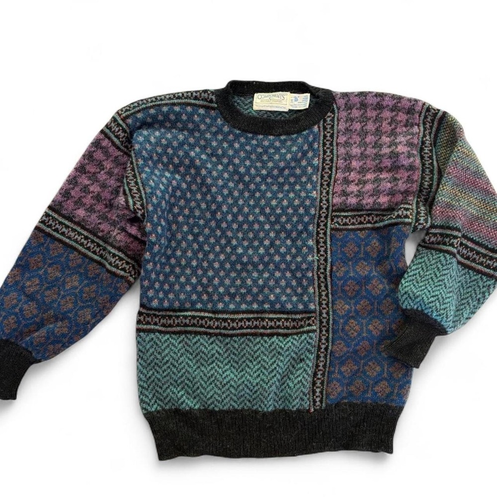 Vintage 1987 Susan Bristol Wool Mixed Pattern Balloon Sleeve Sweater